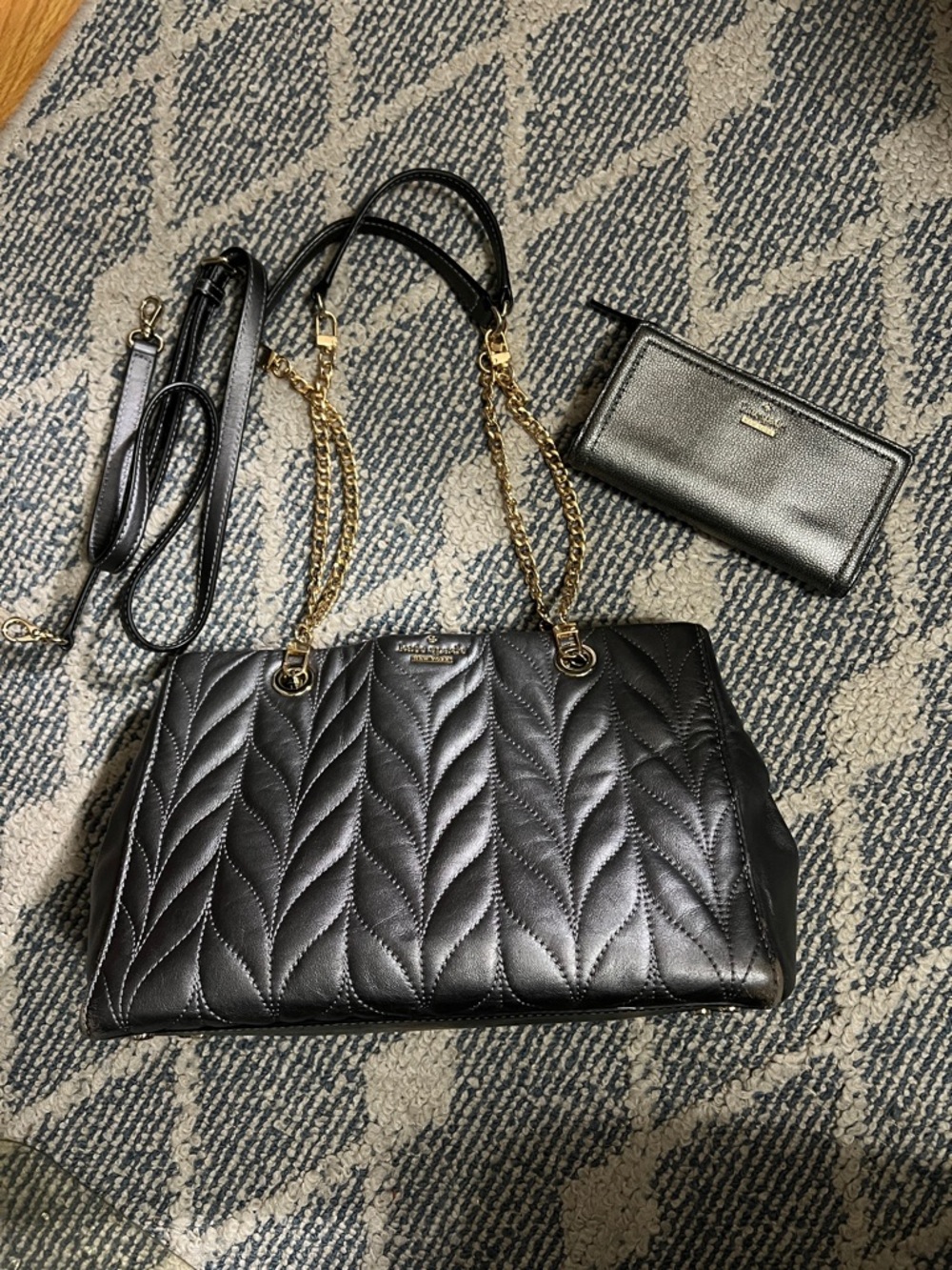 kate spade Silver Quilted Leather Tote with Gold Chain Handles